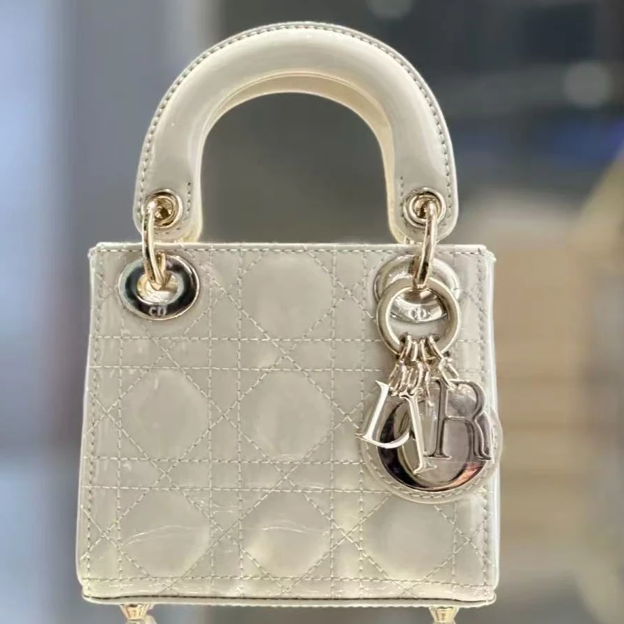 95新 DIOR/迪奥 坤球奢选迪奥小鸡黄三格戴妃斜挎包