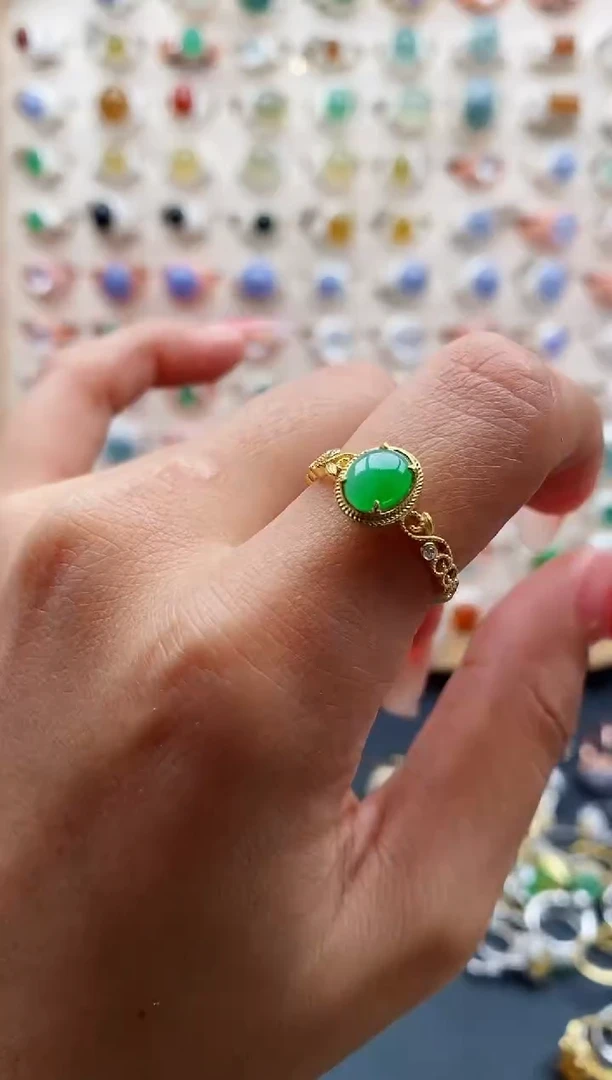 【闪购商品】翡翠戒指银S925镶嵌缅甸天然A货翡翠111 2+8