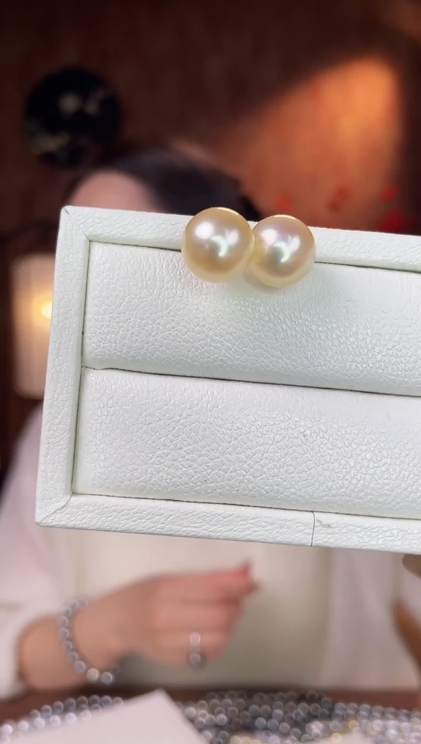 【闪购商品】海水珍珠耳钉18K金镶嵌干枯玫瑰11-12mm