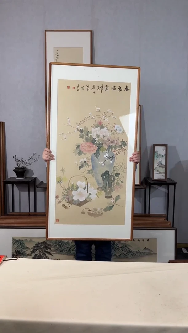 国画手绘*春气满堂*62*122cm带框发货