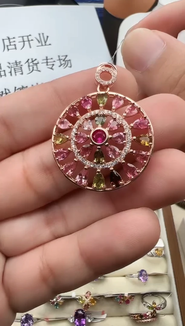 颈饰银S925镀金镶嵌碧玺13