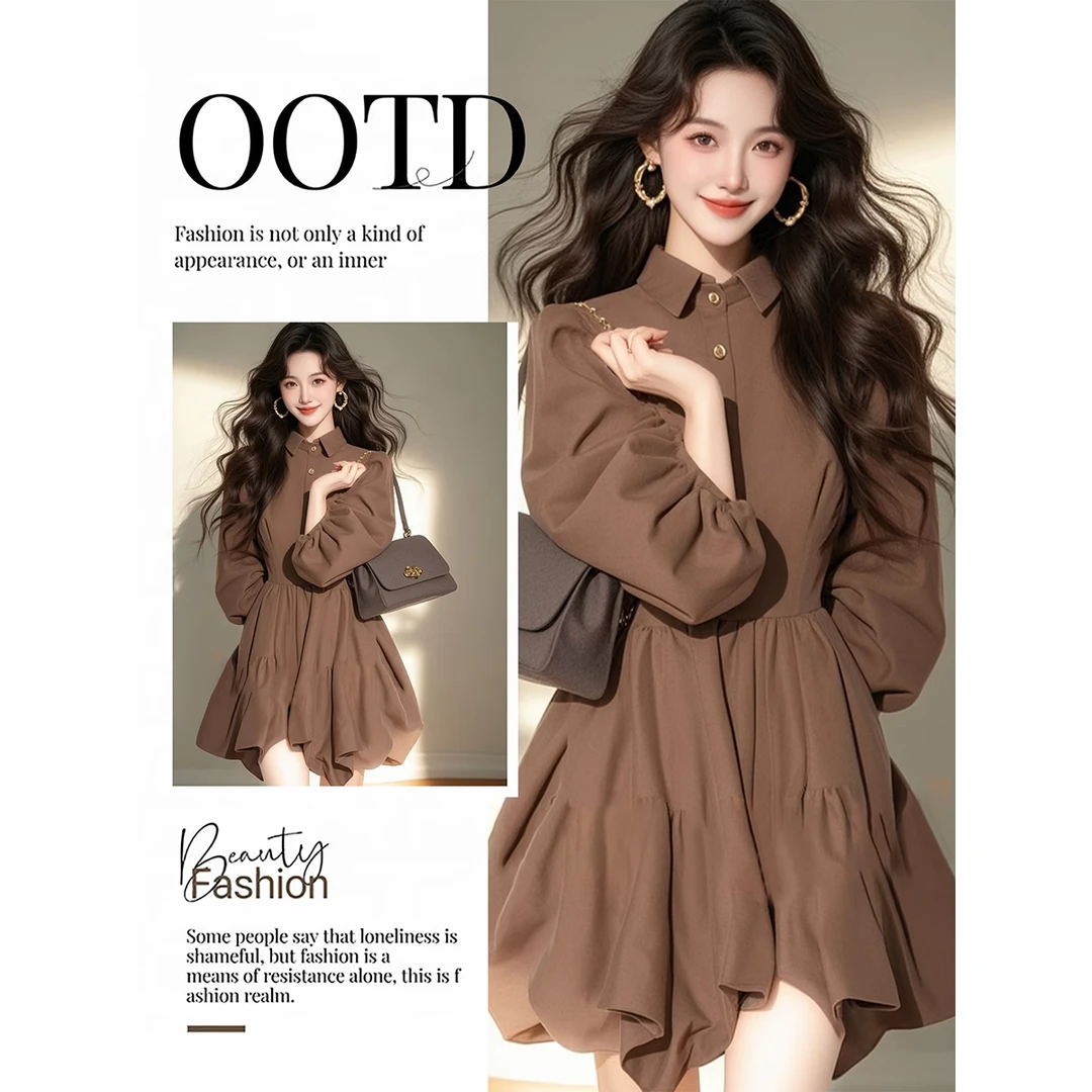法式复古别致高级感衬衫连衣裙女2025春季新款显瘦御姐气质花苞裙