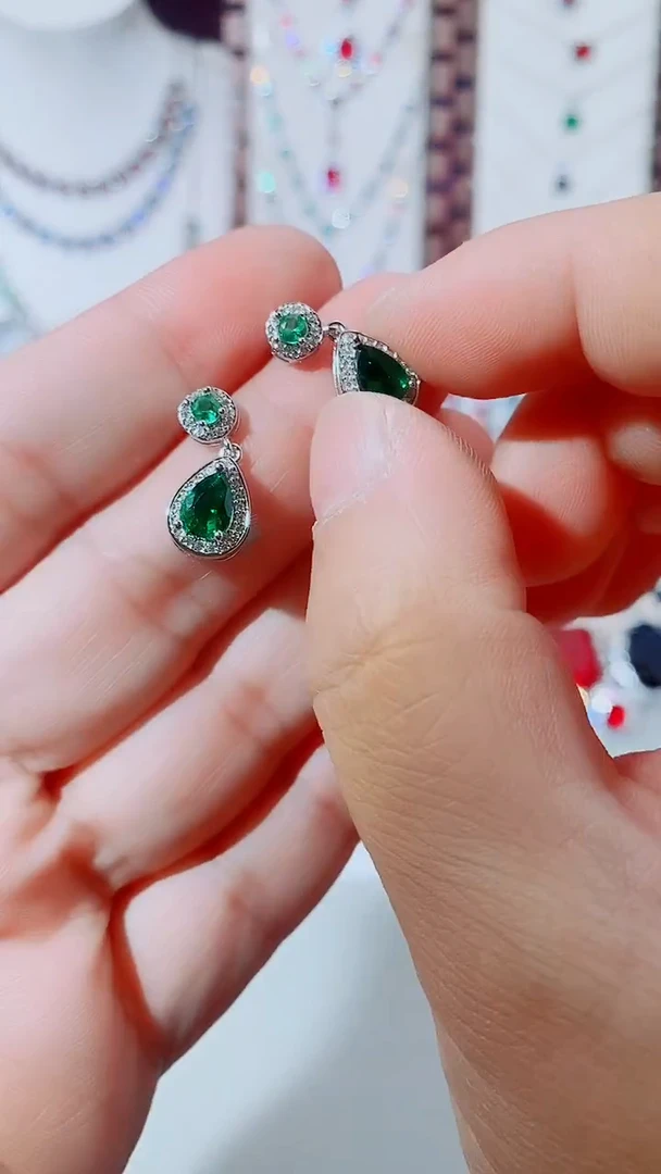 未镶嵌耳饰祖母绿祖母绿水滴耳钉