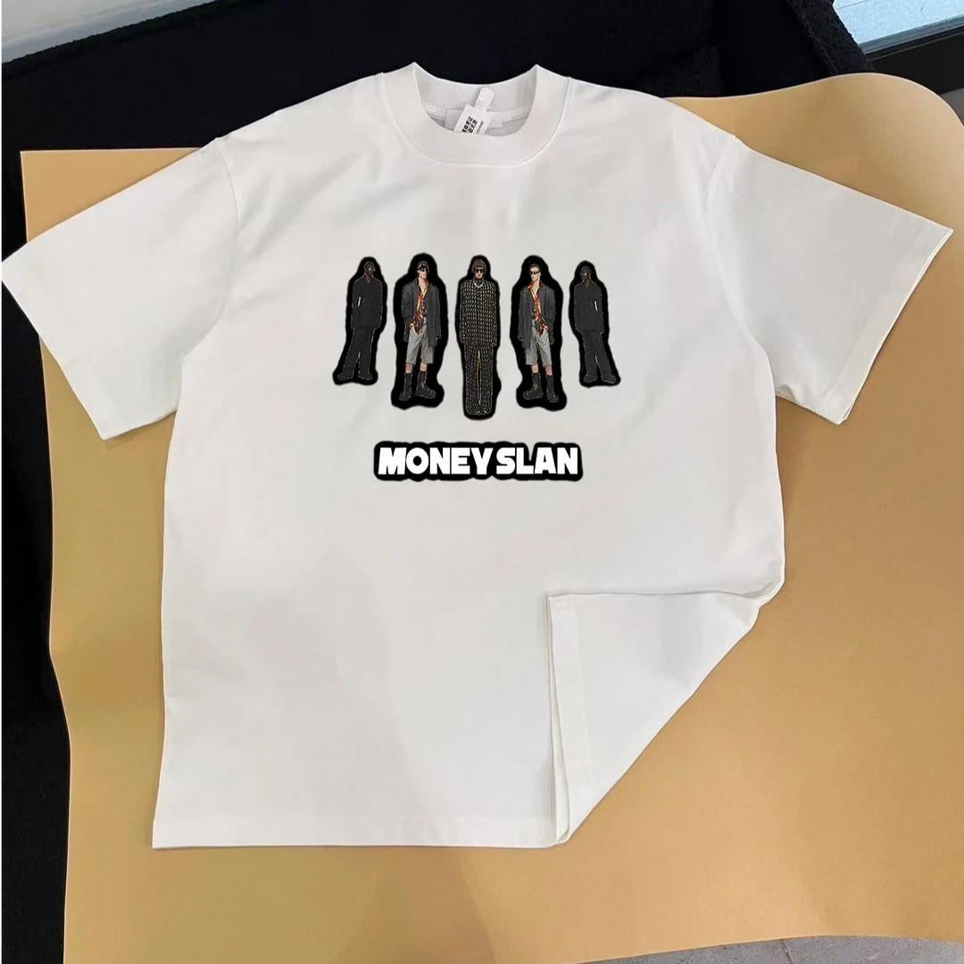 美式潮牌舞台风印花短袖T恤夏季oversize圆领宽松小领口嘻哈体恤