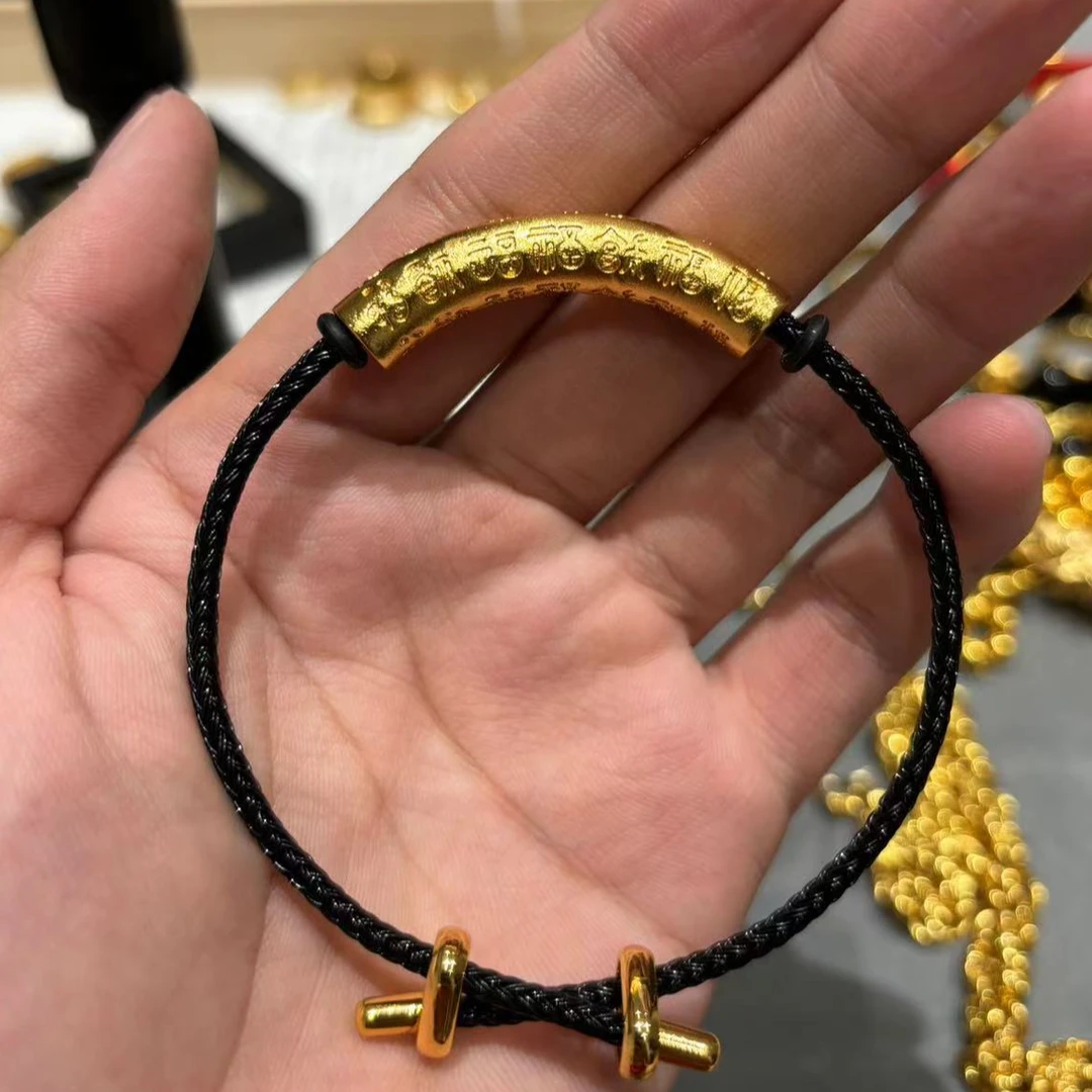 合金手链 【弯管手环】手工编织编绳古法手编皮质手链金色手串