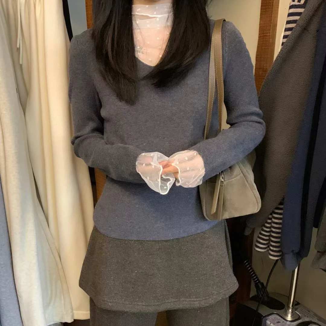 【MS3067】蕾丝假两件毛衣