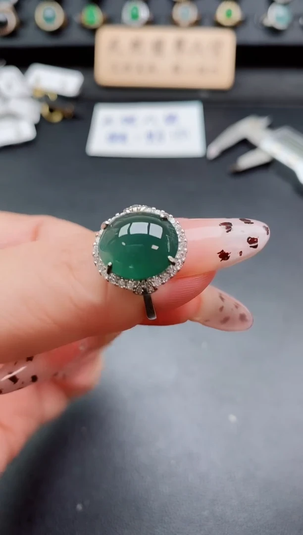 银S925镶嵌戒指翡翠1