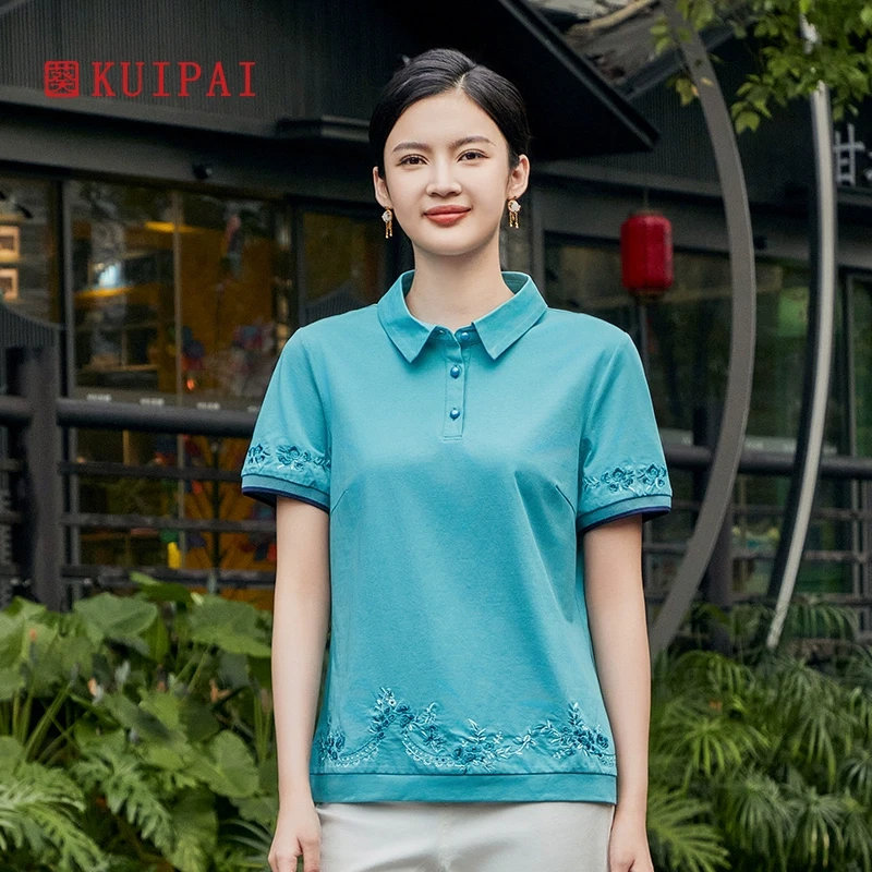 夏季薄款常规直筒型修身时尚中老年女装POLO领夏装休闲半袖翻领