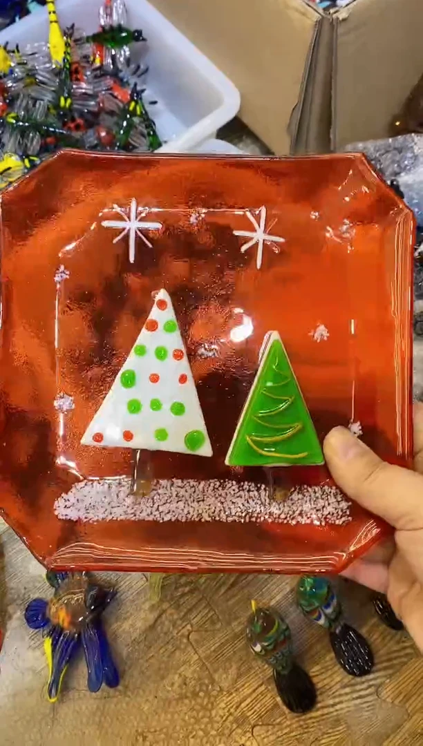 【闪购商品】琉璃手工艺品圣诞树盘子