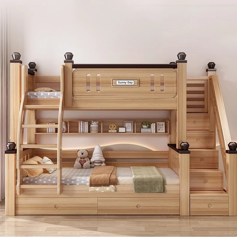 上下铺双层床鹅掌楸木上下床可拆分两层子母床多功能儿童床高低床