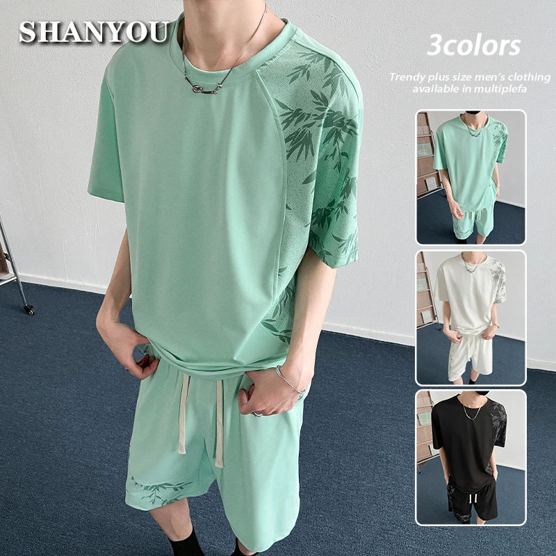 夏季冰感国风小众短袖短裤套装男生宽松半袖百搭时尚打潮流两件套