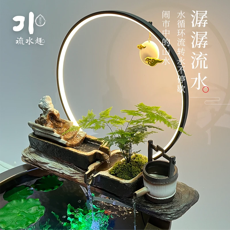 流水趣古法鱼缸陶瓷材质插电大水缸上流水摆件器内风水摆件流水