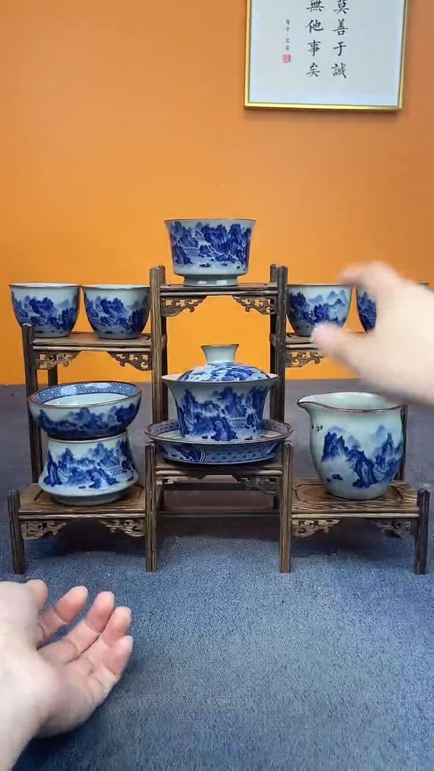 陶瓷景德镇釉下青花八件套＋壶