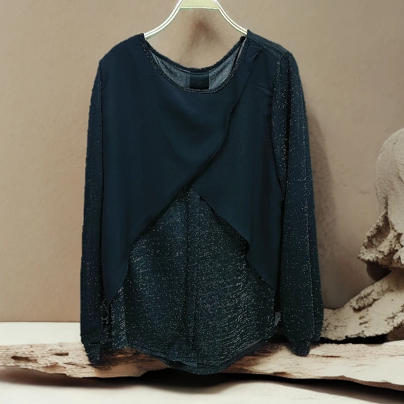 308春季新款黑色经典设计款上衣质宽松显瘦时尚款百搭圆领