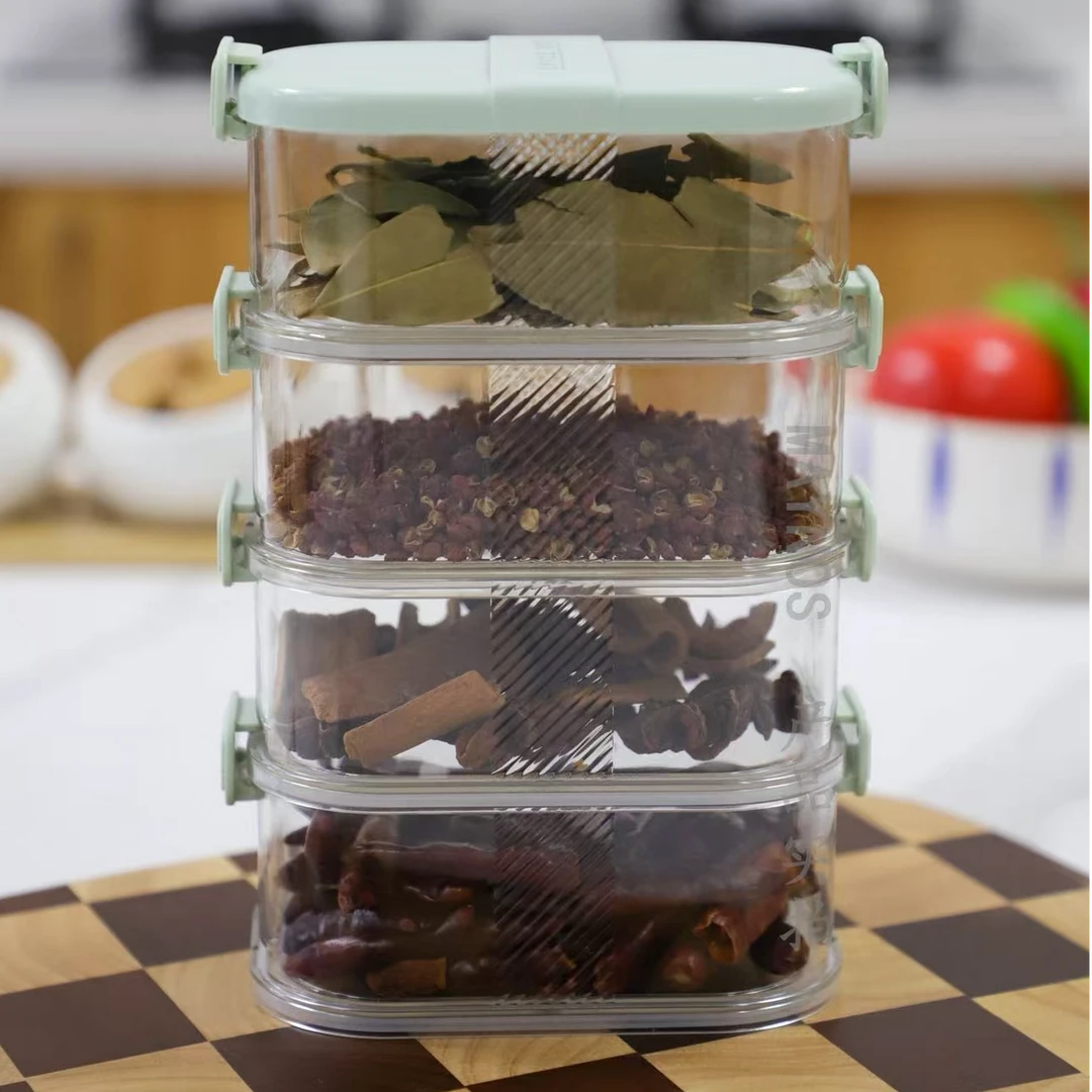 【新疆西藏包邮】新款家用厨房多功能香料收纳盒透明密封防潮储物盒