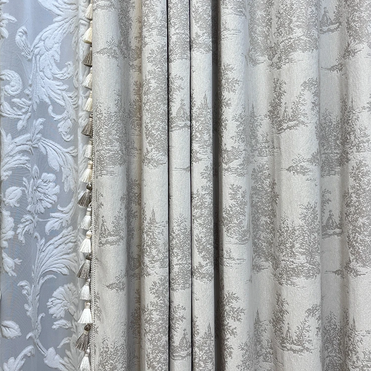 法式美式复古中古风雪尼尔提花遮光窗帘客厅卧室阳台飘窗成品定制