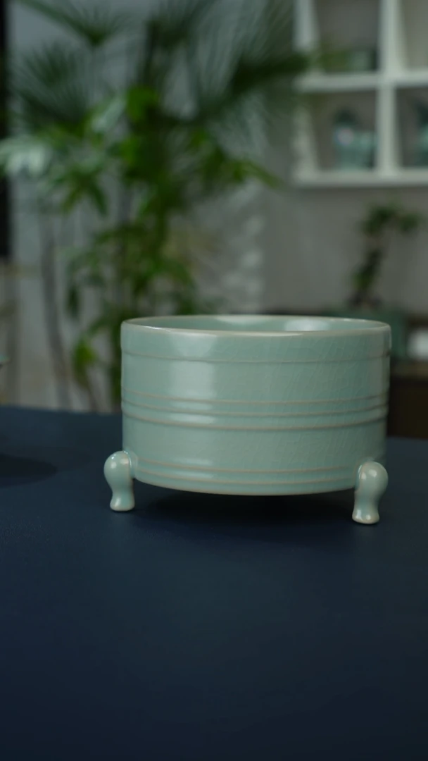 天青釉三足炫纹尊  精品   14