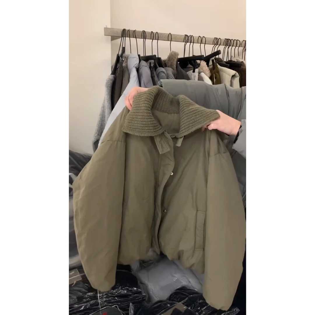 MARIE.COCO新款韩系复古风针织大翻领棉服外套女秋冬保暖时髦穿搭