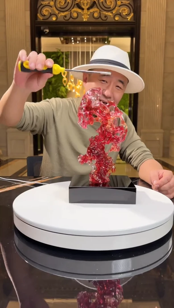 【闪购商品】摆件小号金红太湖石摆件+14*16黑底座