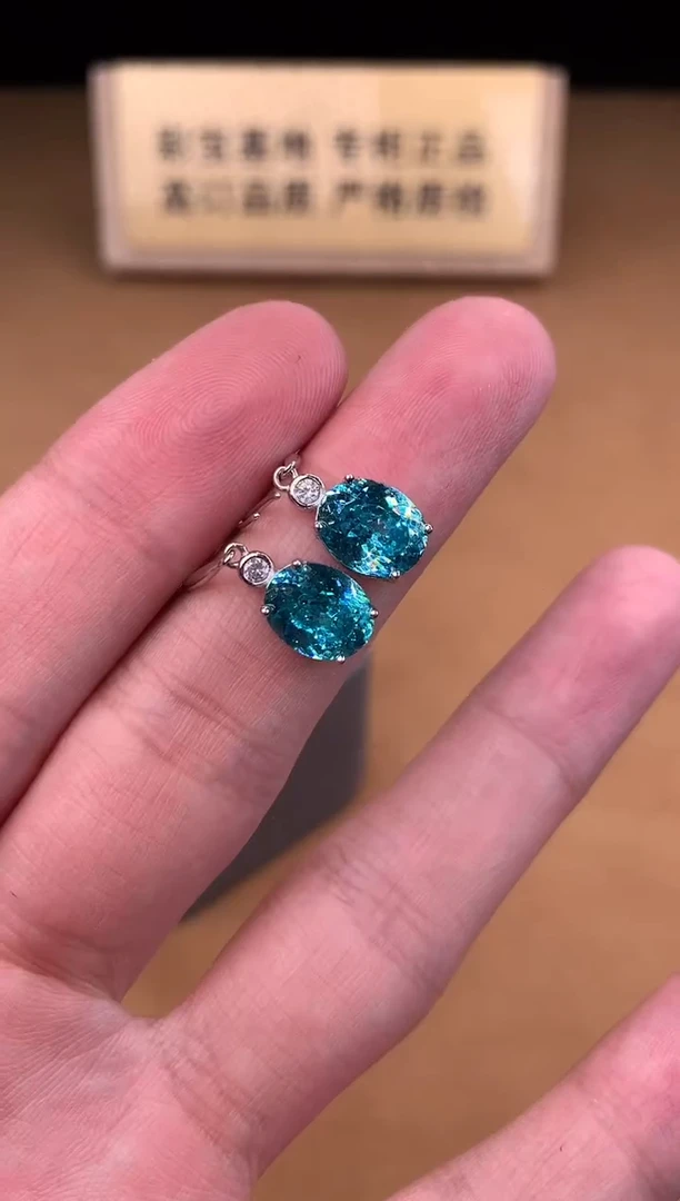 银S925镶嵌耳坠帕拉依巴碧玺2222