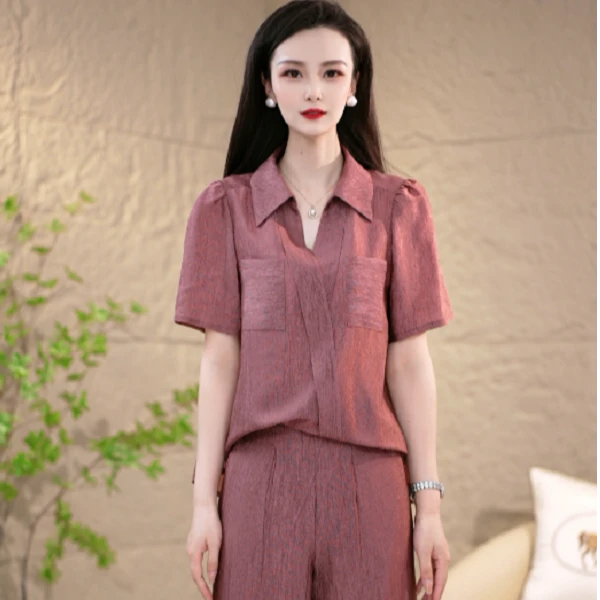 夏季简约时尚减龄气质优雅显瘦洋气百搭女士宽松套装两件套M-4XL