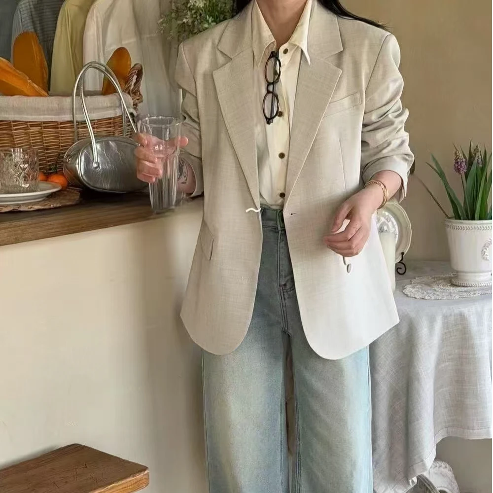 【墨臻女装】5017 春季设计感一粒扣网红休闲风宽松小西装百搭