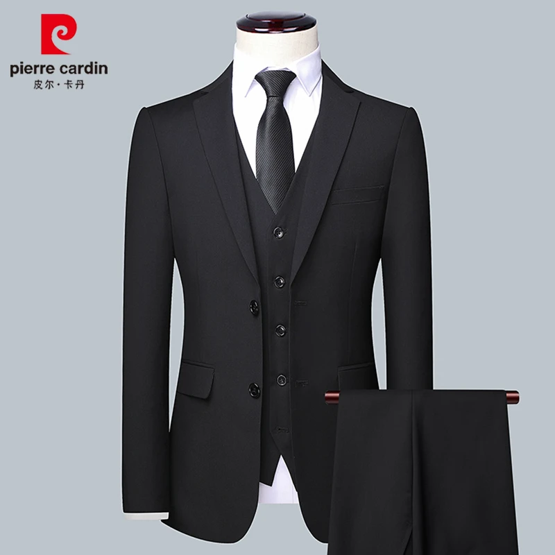 皮尔卡丹商务休闲西服套装男休闲婚礼青年上班面试礼服三件套西装