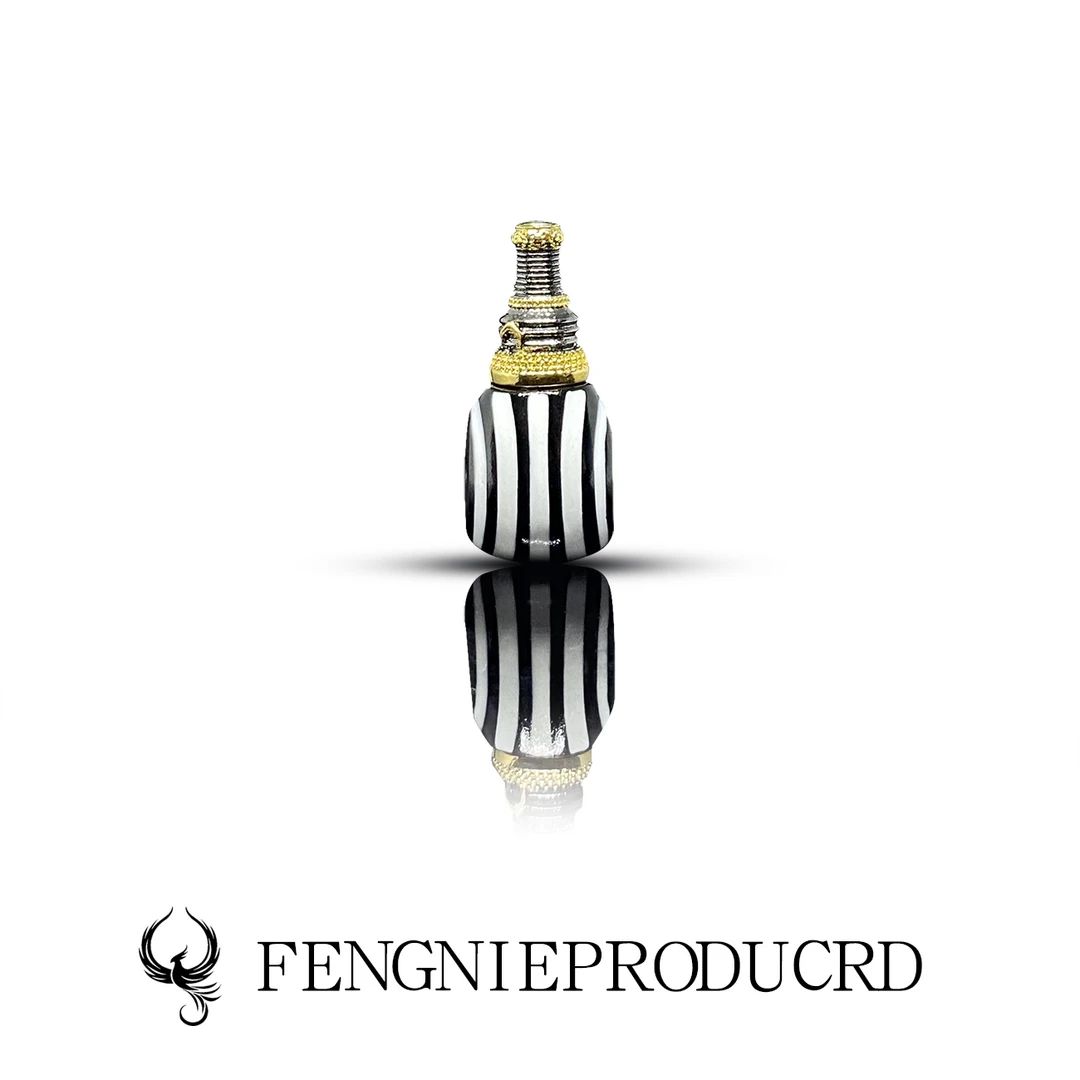 珠改玛瑙黑白条纹斑马纹线形分体三通藏传风格文玩配饰佛塔10+