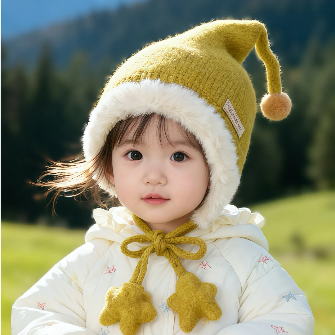 宝宝帽子可爱韩版星星加厚保暖针织护耳帽毛线帽婴幼儿防风套头帽