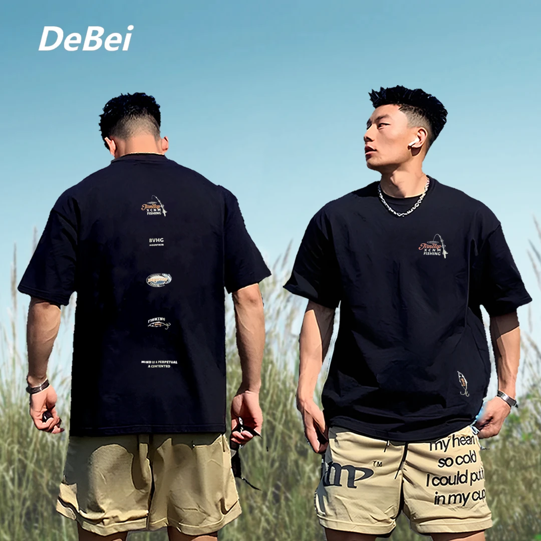 【潮流新品】纯棉圆领t恤男士户外夏休闲新款印花短袖透气小众路亚