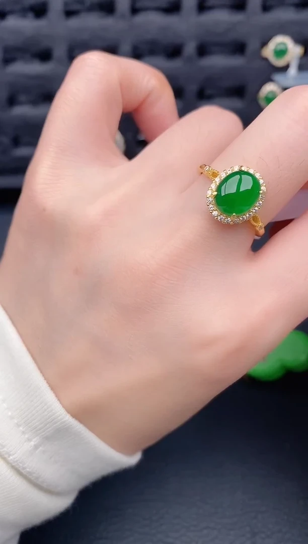 银S925镶嵌戒指翡翠天然a货翡翠280