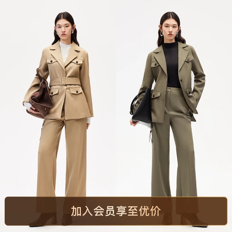 Vero Moda西服女气质新款直筒腰带翻领字母贴通勤爆款洋气休闲装
