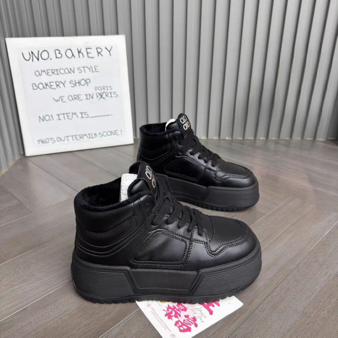 【十六号】高帮鞋加绒冬季真皮厚底小白鞋运动休闲鞋百搭棉鞋19008