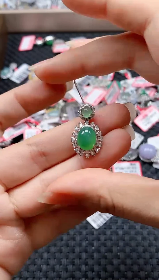 银S925镶嵌戒指翡翠天然A货缅甸翡翠