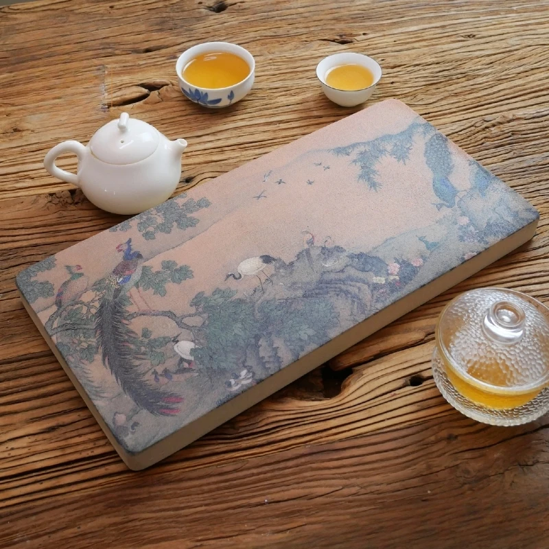 百鸟朝凤彩绘吸水茶盘非遗手伴桌面摆件巴蜀汉陶国潮风高端茶器具