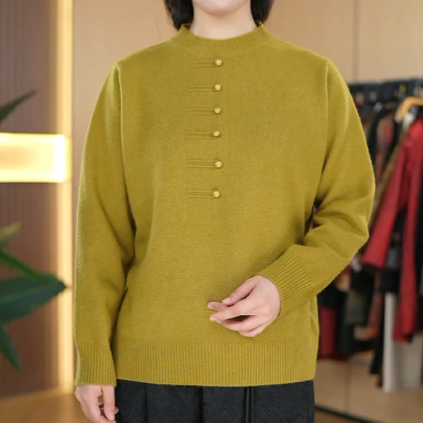 新中式圆领气质休闲百搭纯色针织衫