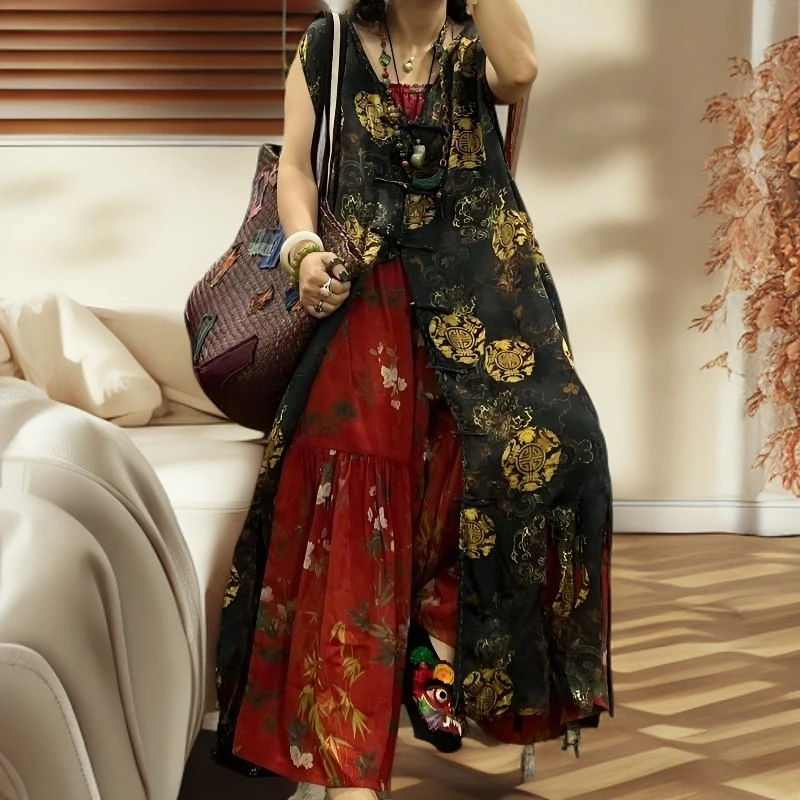 SX新中式高定手工花萝流苏毛边国风无袖马甲夏季新酷飒气质女坎肩