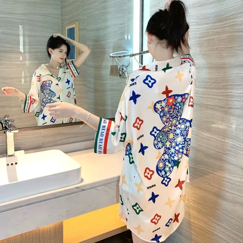 【粉丝专享】2025春夏高档冰丝时尚睡裙百搭大码薄款宽松显瘦家居服