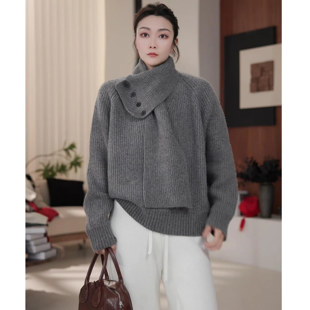 时尚百搭设计感围巾可拆卸毛衣