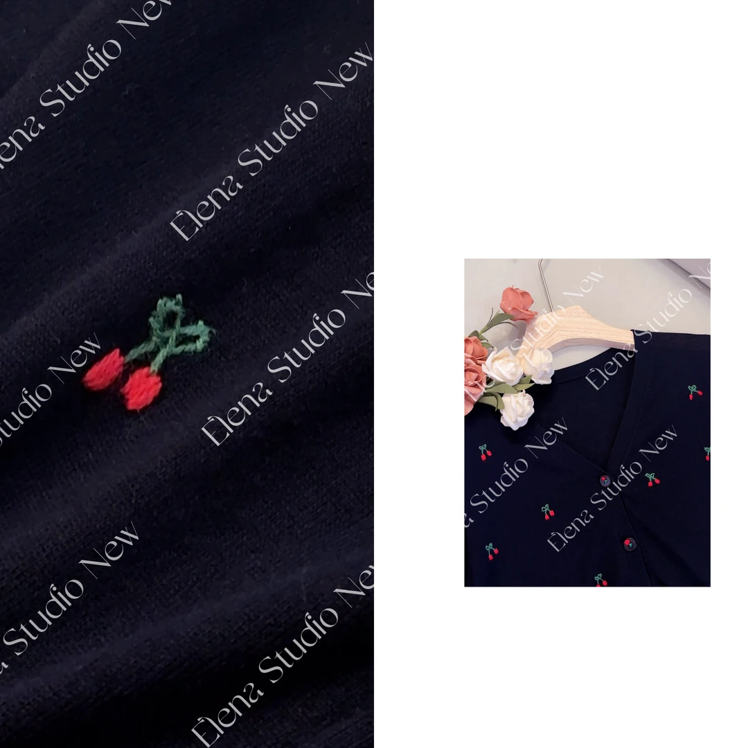 大甜甜【小樱桃】设计感精致纯色刺绣减龄开衫百搭气质松弛感短袖