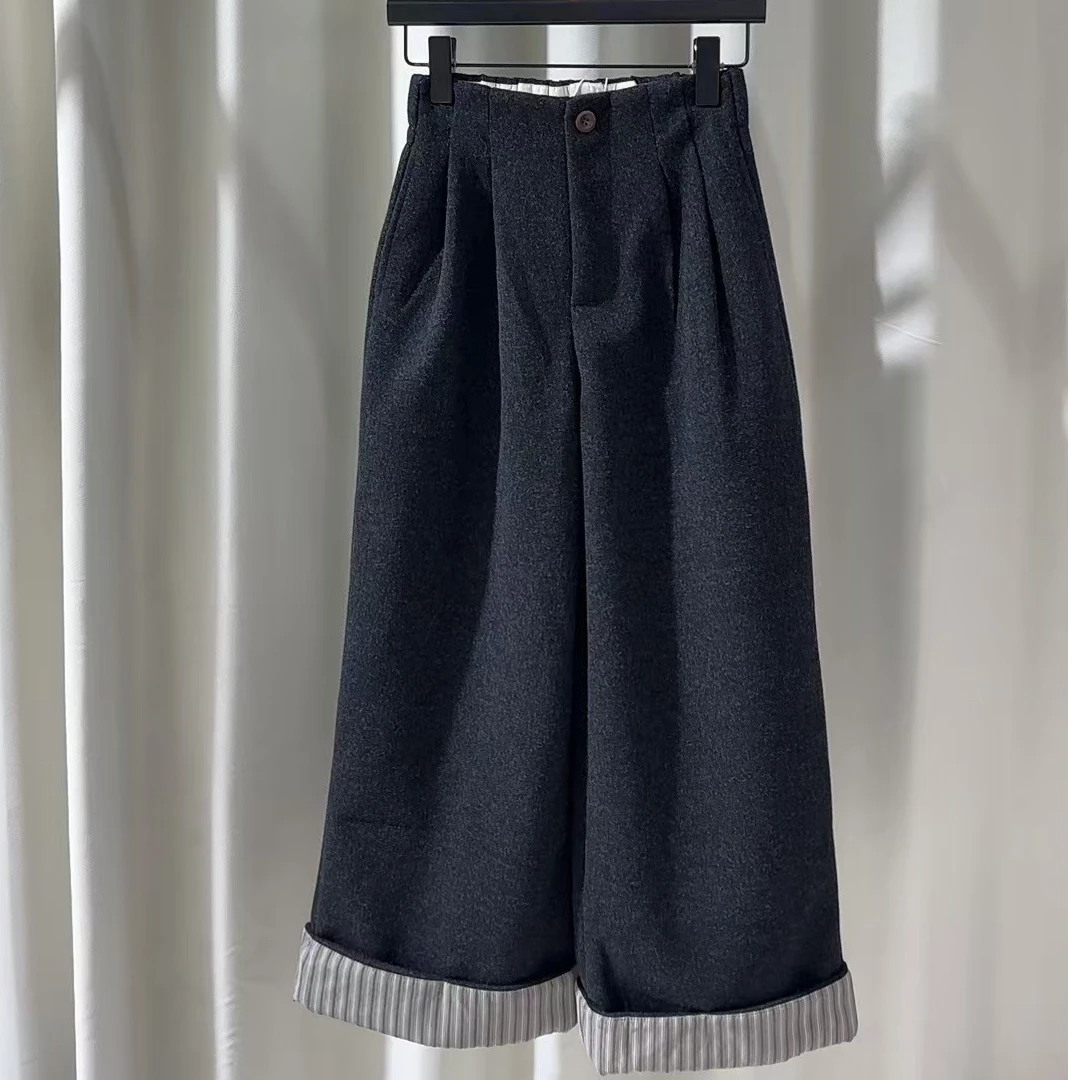 【暮云和雨】复古拼接设计感卷边时尚百搭直筒裤-1805