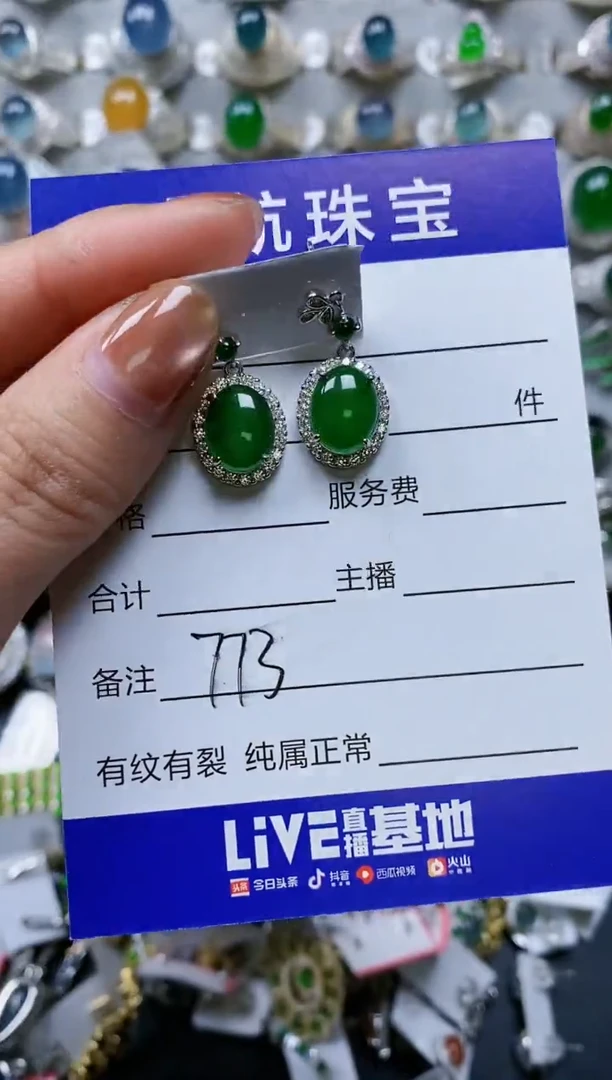 【闪购商品】翡翠耳饰银S925镶嵌0773