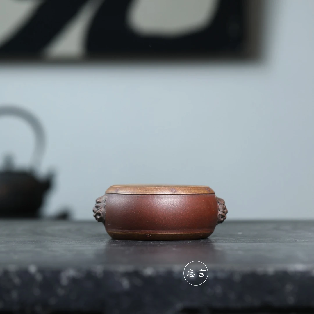 宜兴紫砂创意 鼓 壶承盖置摆件可养手把件复古茶玩创意茶盘茶具