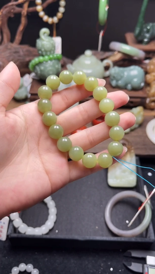 手串未镶嵌和田玉卡12若羌黄口 圆珠9011103