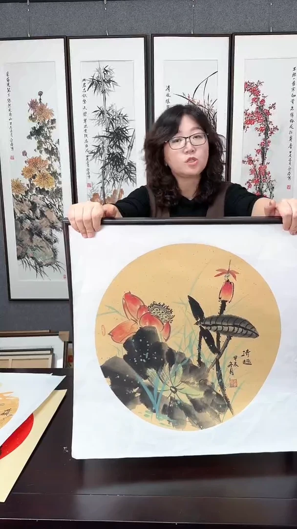 【闪购商品】国画荷花实木装裱