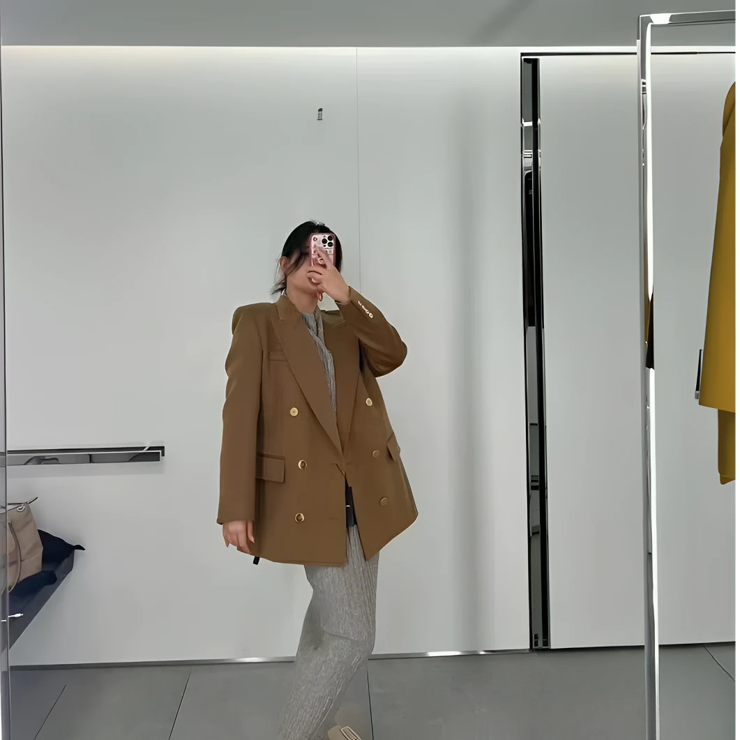 99新 YSL/圣罗兰  J19136  羊毛翻领双排扣长袖西装外套 38 S码