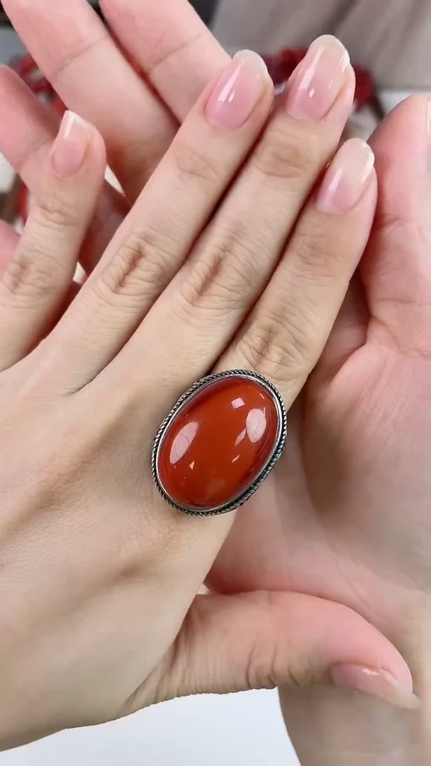 银S925镶嵌瓦西戒指南红玛瑙（多样式发其一）