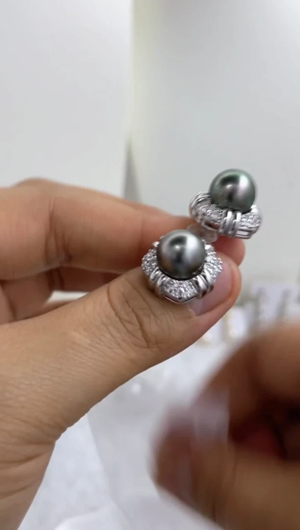银S925镶嵌耳钉海水珍珠多样性发其一