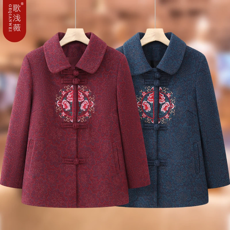 中老年人女装奶奶春秋外套60岁70妈妈秋装毛呢上衣老太太老人衣服