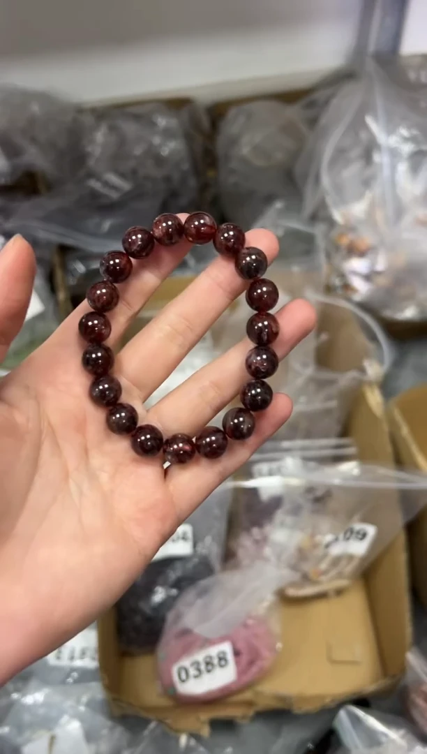 【闪购商品】水晶手链未镶嵌牛血红胶花圆珠手链[3524]